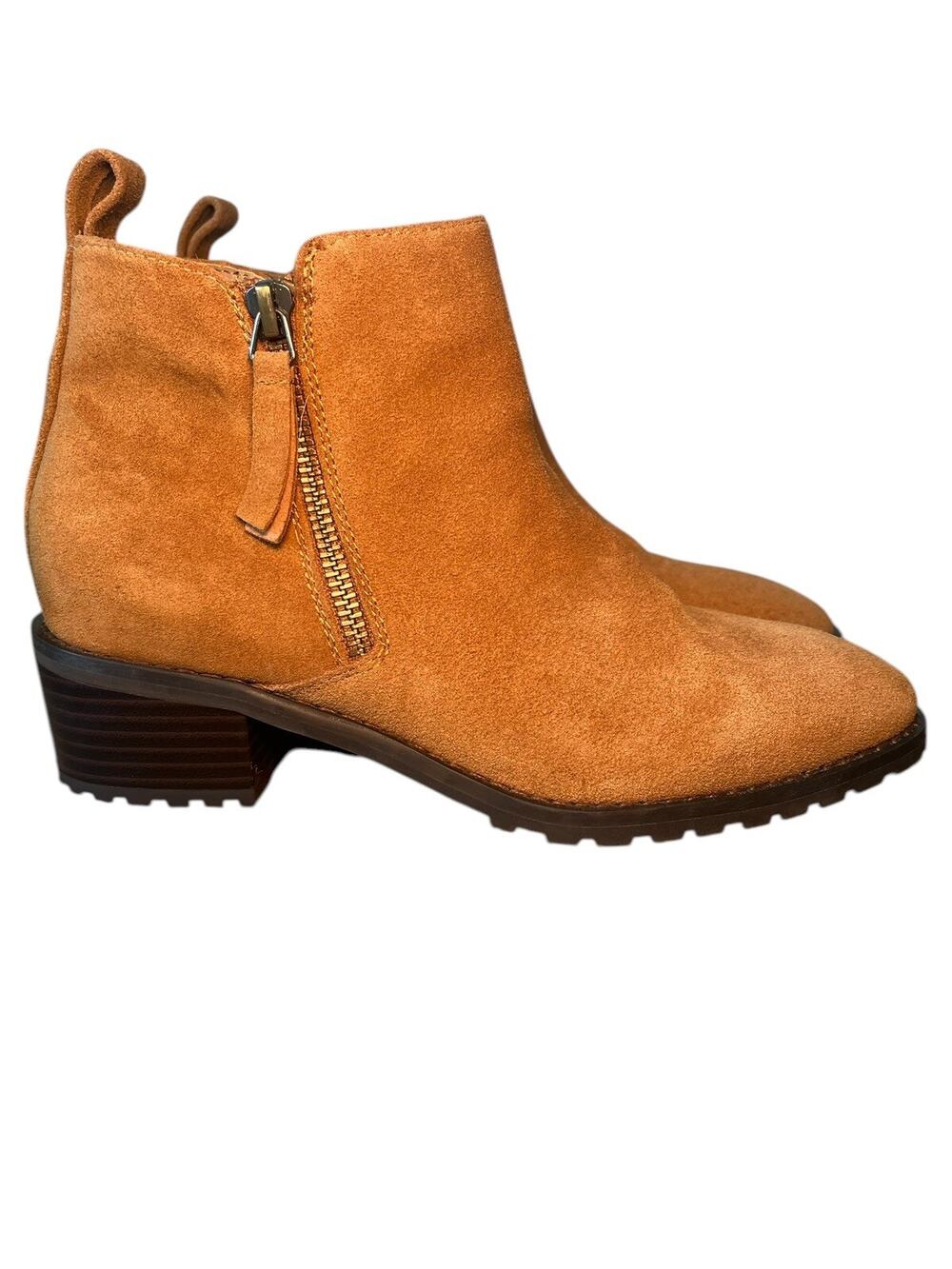 Blondo $129 Samara Waterproof Cow Upper Cognac Suede Zip Ankle Bootie Size 6.5